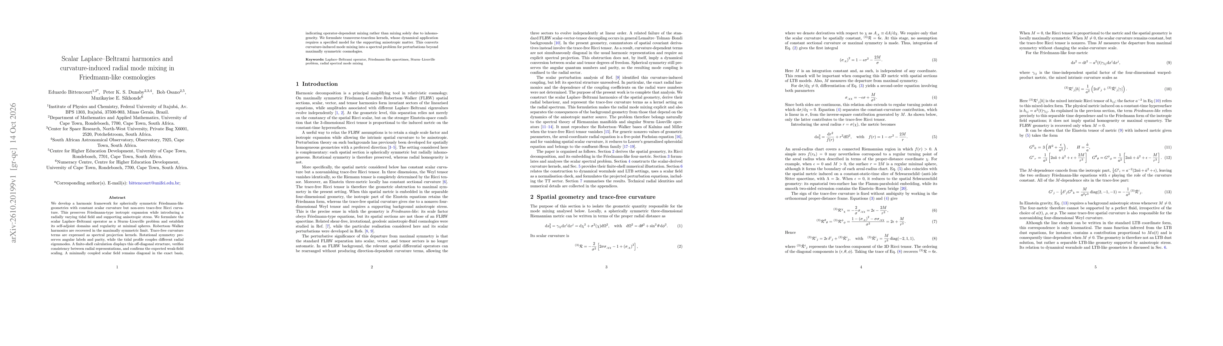 Thumbnail for Scalar Laplace-Beltrami harmonics and curvature-induced radial mode mixing in Friedmann-like cosmologies
