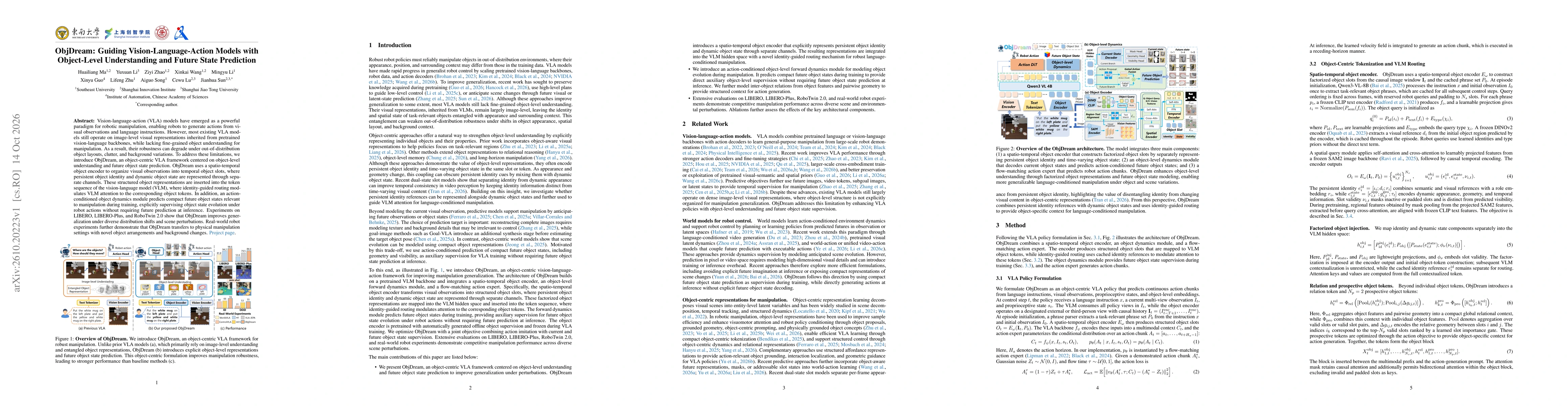 Thumbnail for ObjDream: Guiding Vision-Language-Action Models with Object-Level Understanding and Future State Prediction