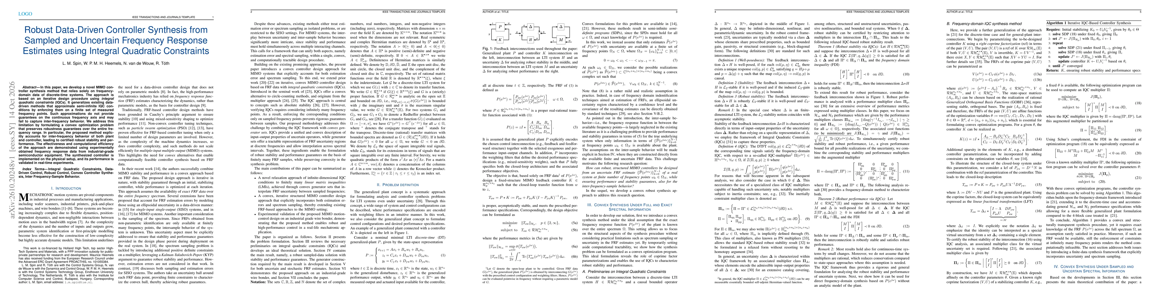 Thumbnail for Robust Data-Driven Controller Synthesis from Sampled and Uncertain Frequency Response Estimates using Integral Quadratic Constraints