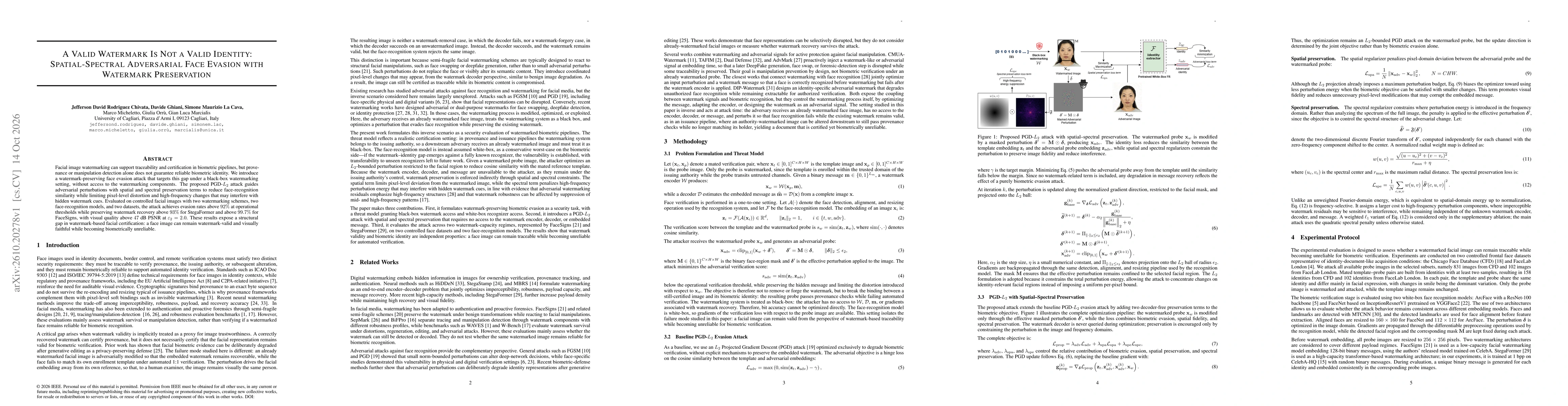 Thumbnail for A Valid Watermark Is Not a Valid Identity: Spatial-Spectral Adversarial Face Evasion with Watermark Preservation