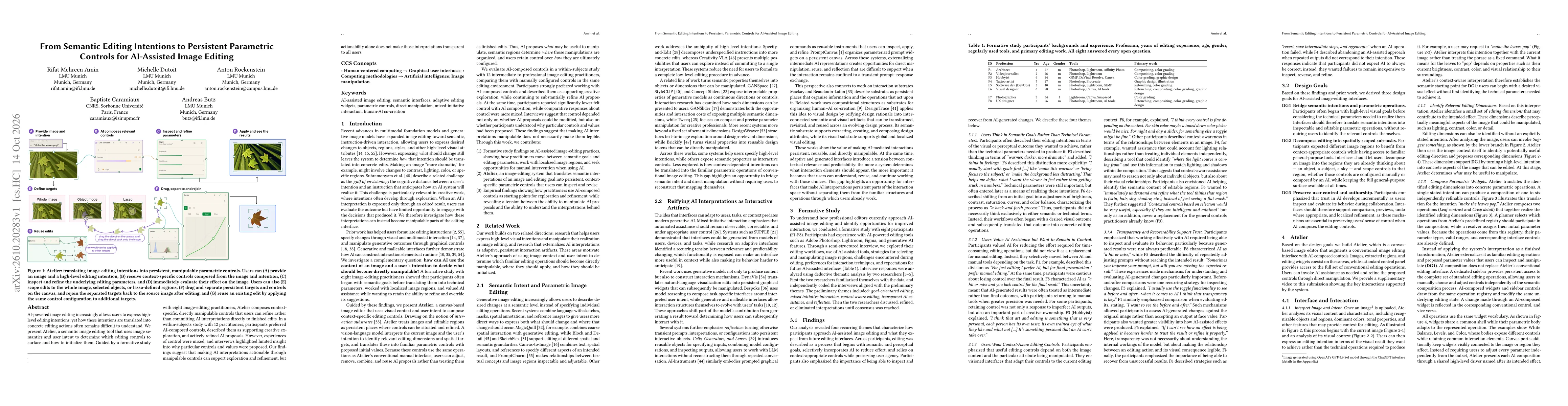 Thumbnail for From Semantic Editing Intentions to Persistent Parametric Controls for AI-Assisted Image Editing