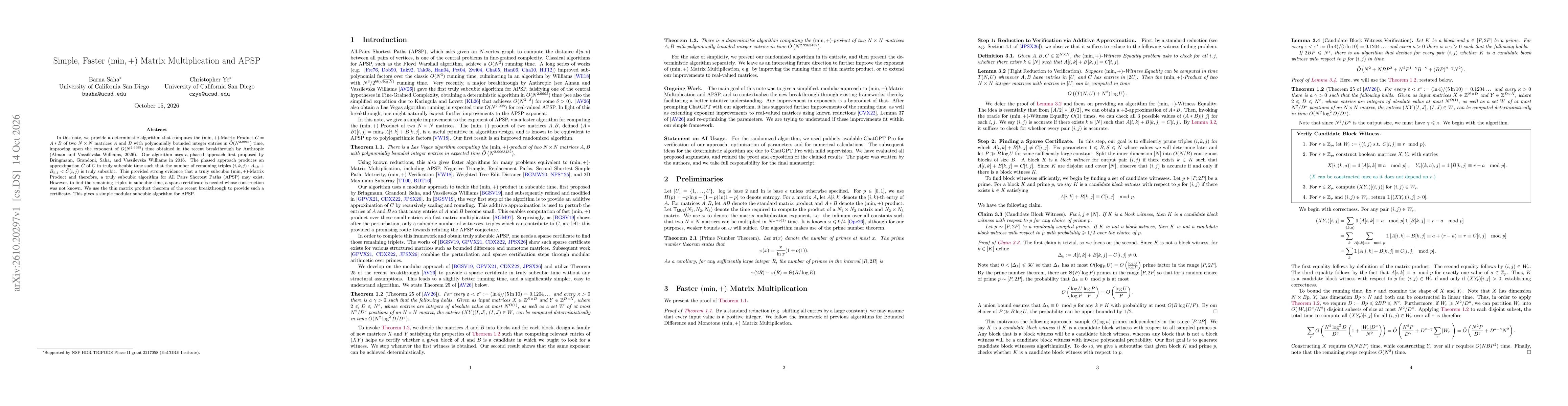 Thumbnail for Simple, Faster (min, +) Matrix Multiplication and APSP
