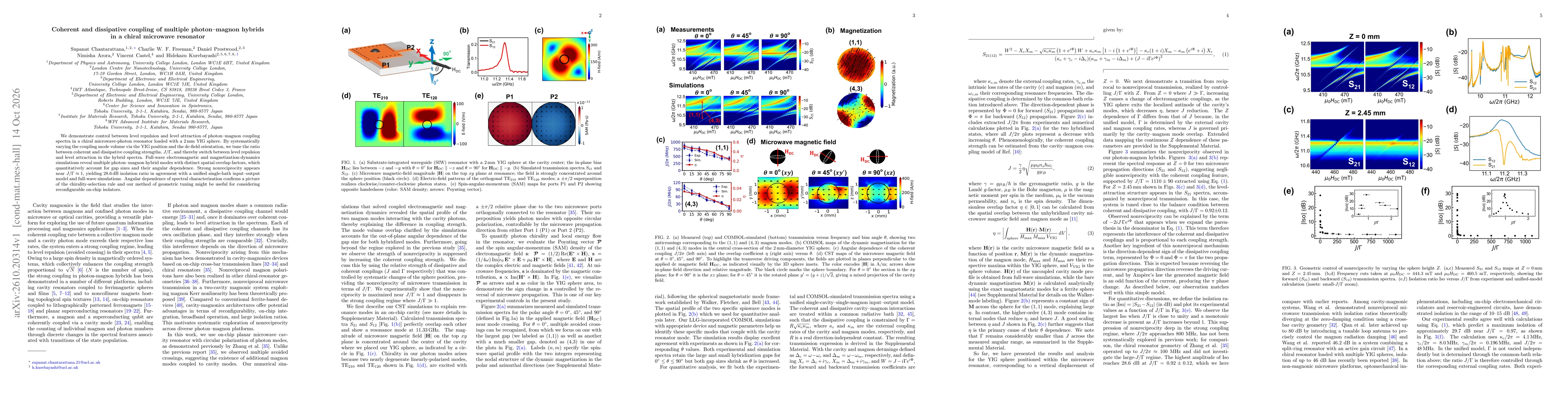 Thumbnail for Coherent and dissipative coupling of multiple photon-magnon hybrids in a chiral microwave resonator