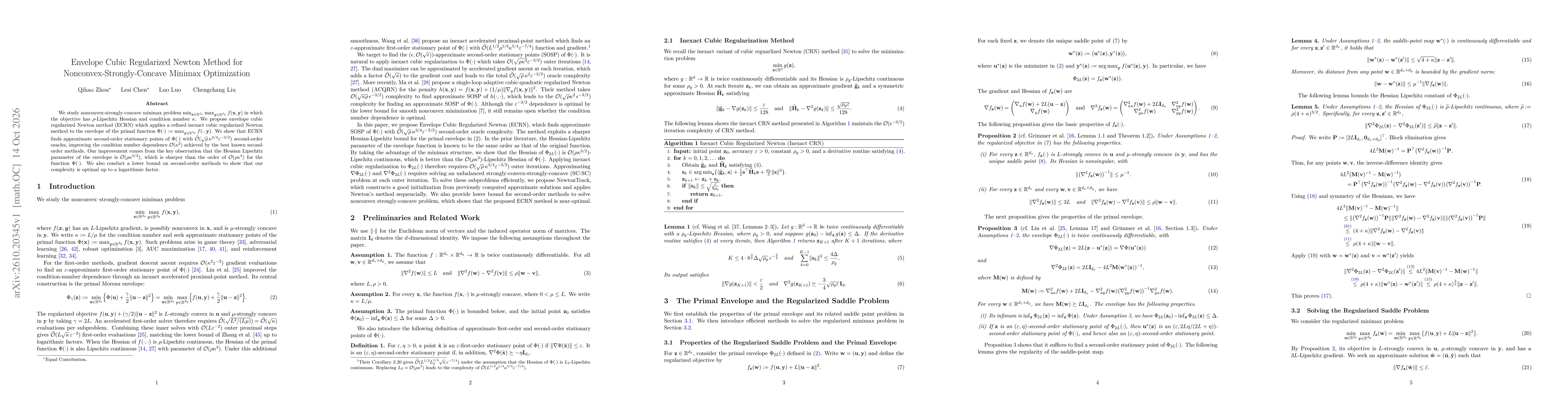 Thumbnail for Envelope Cubic Regularized Newton Method for Nonconvex-Strongly-Concave Minimax Optimization