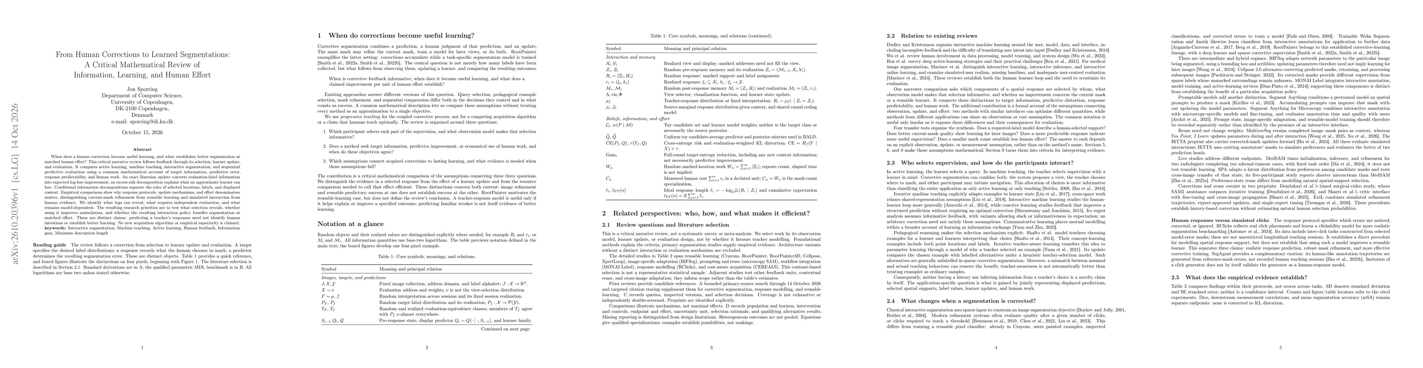 Thumbnail for From Human Corrections to Learned Segmentations: A Critical Mathematical Review of Information, Learning, and Human Effort