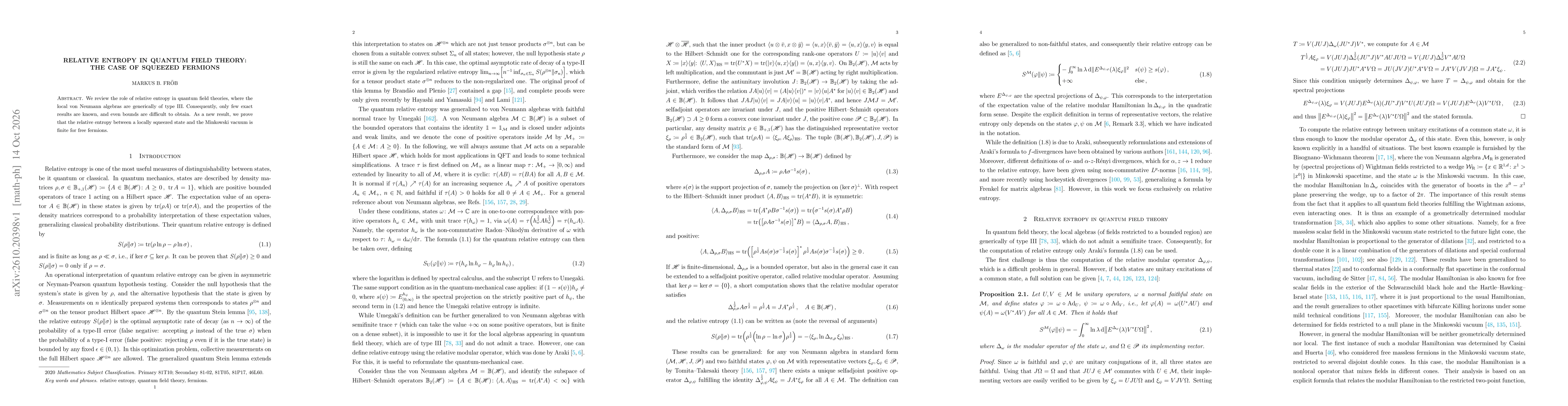 Thumbnail for Relative entropy in quantum field theory: the case of squeezed fermions