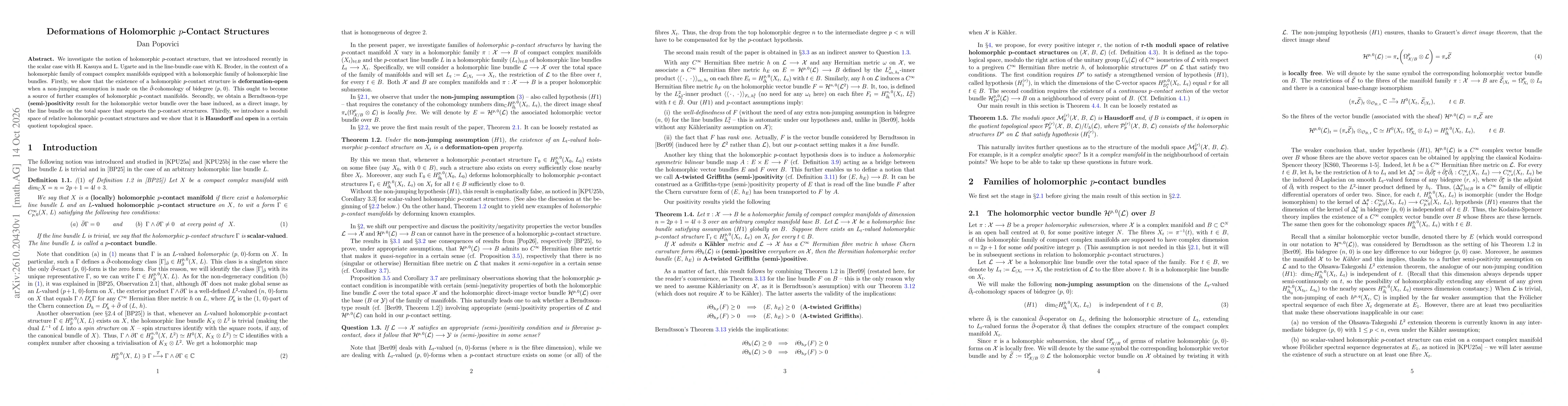 Thumbnail for Deformations of Holomorphic $p$-Contact Structures