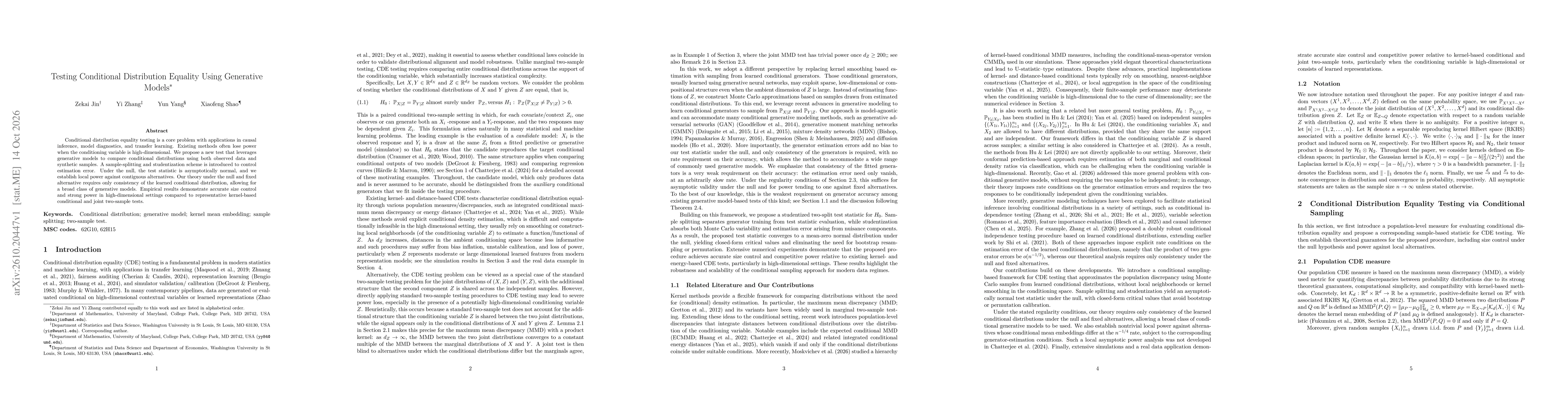 Thumbnail for Testing Conditional Distribution Equality Using Generative Models
