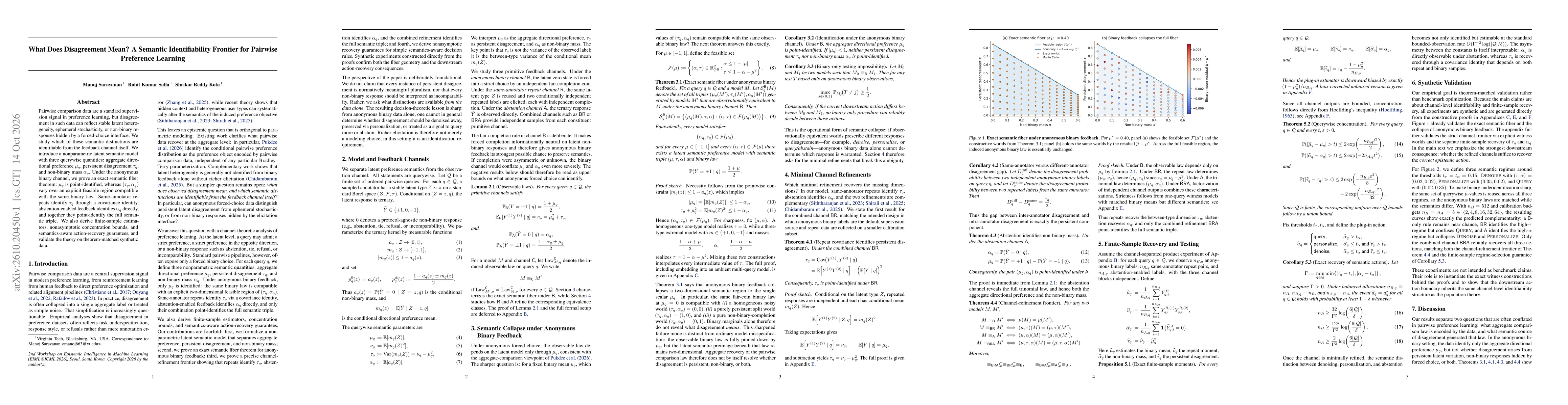 Thumbnail for What Does Disagreement Mean? A Semantic Identifiability Frontier for Pairwise Preference Learning