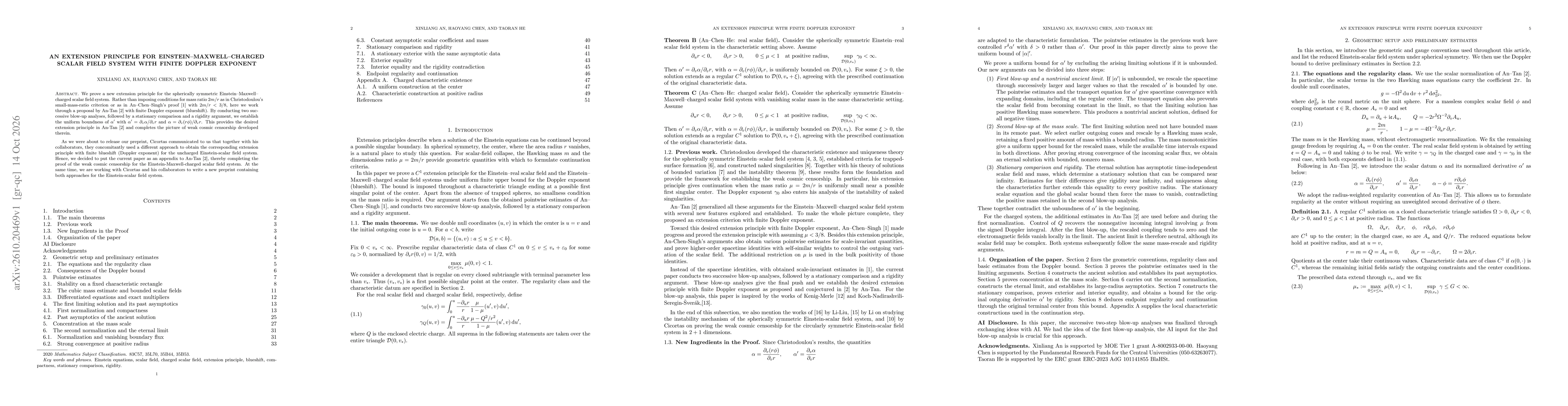 Thumbnail for An extension principle for Einstein-Maxwell-charged scalar field system with finite Doppler exponent