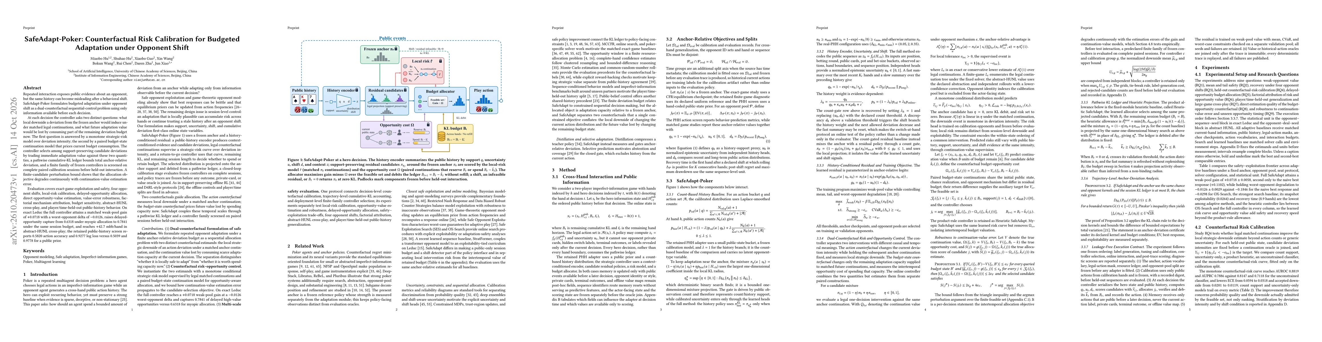 Thumbnail for SafeAdapt-Poker: Counterfactual Risk Calibration for Budgeted Adaptation under Opponent Shift