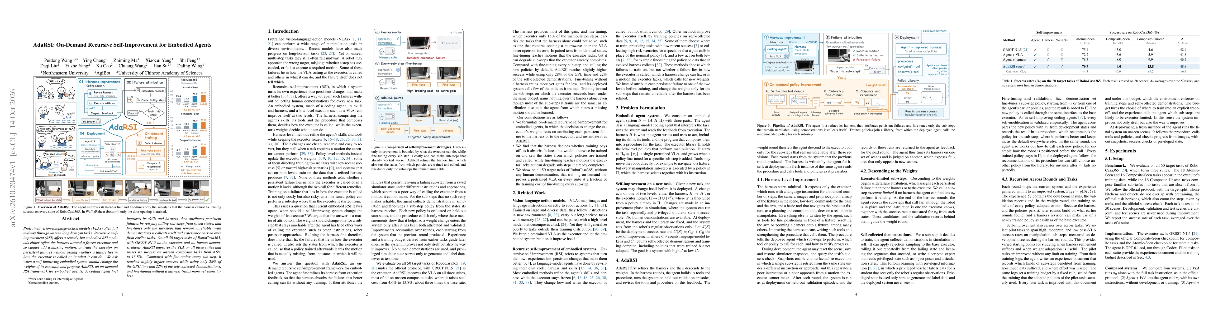 Thumbnail for AdaRSI: On-Demand Recursive Self-Improvement for Embodied Agents