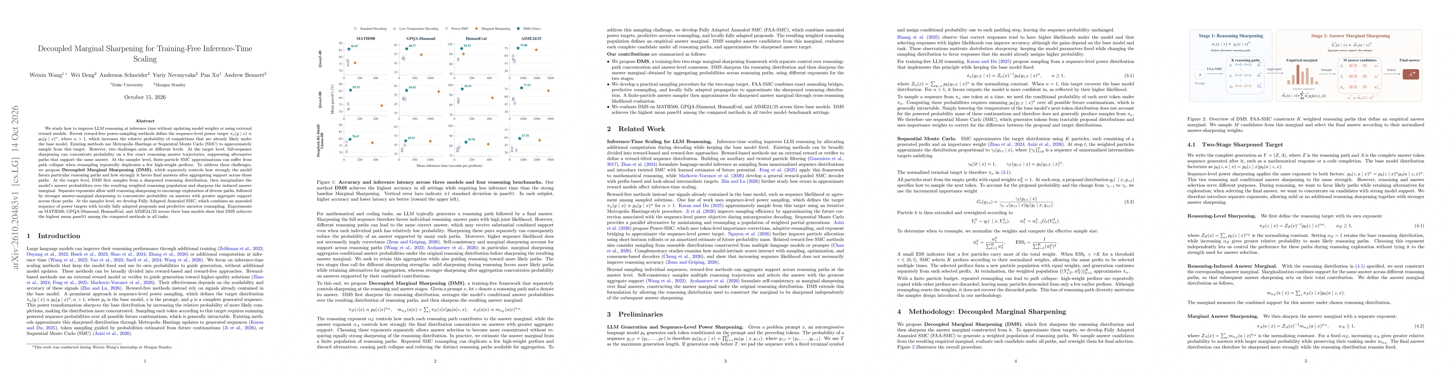 Thumbnail for Decoupled Marginal Sharpening for Training-Free Inference-Time Scaling