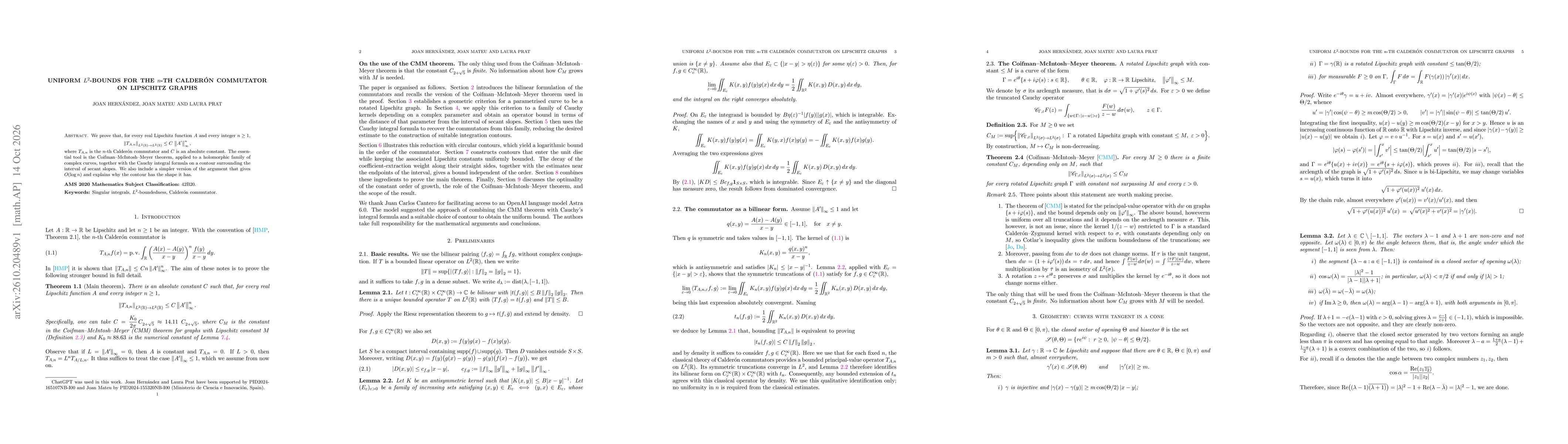 Thumbnail for Uniform $L^2$-bounds for the $n$-th Calderón commutator on Lipschitz graphs