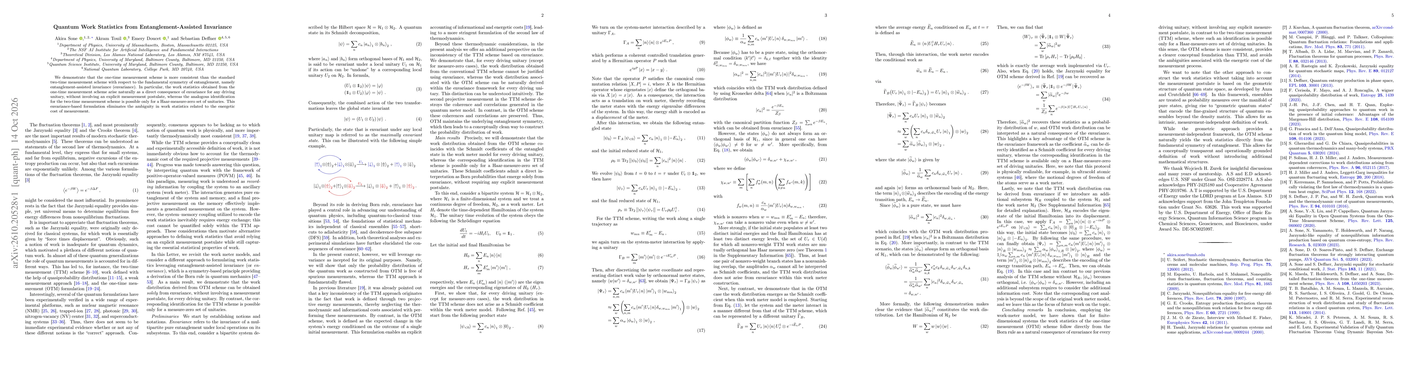 Thumbnail for Quantum Work Statistics from Entanglement-Assisted Invariance