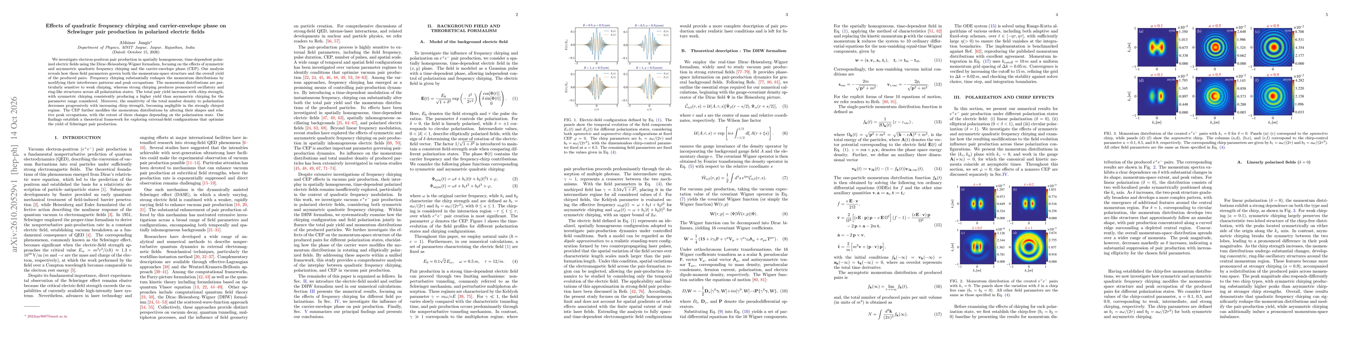 Thumbnail for Effects of quadratic frequency chirping and carrier-envelope phase on Schwinger pair production in polarized electric fields