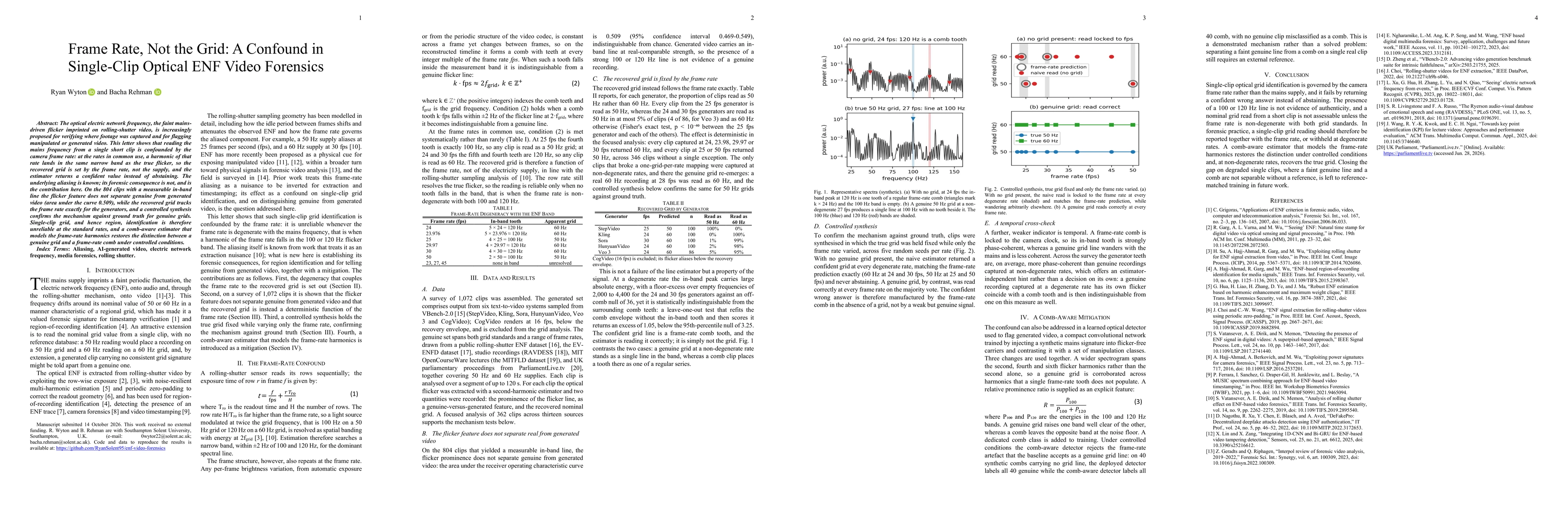 Thumbnail for Frame Rate, Not the Grid: A Confound in Single-Clip Optical ENF Video Forensics