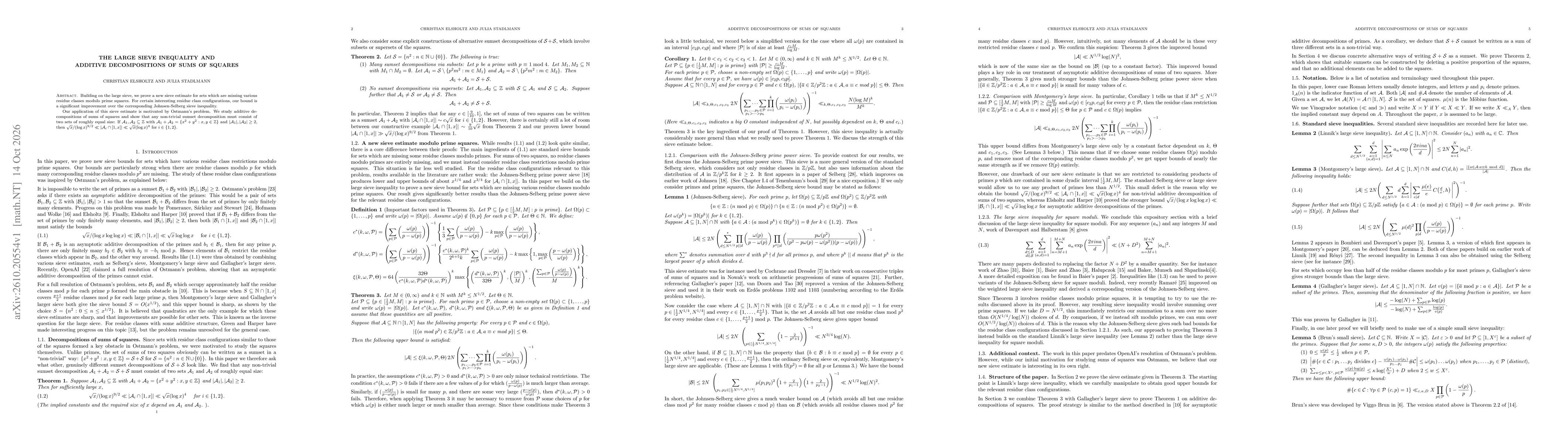 Thumbnail for The large sieve inequality and additive decompositions of sums of squares