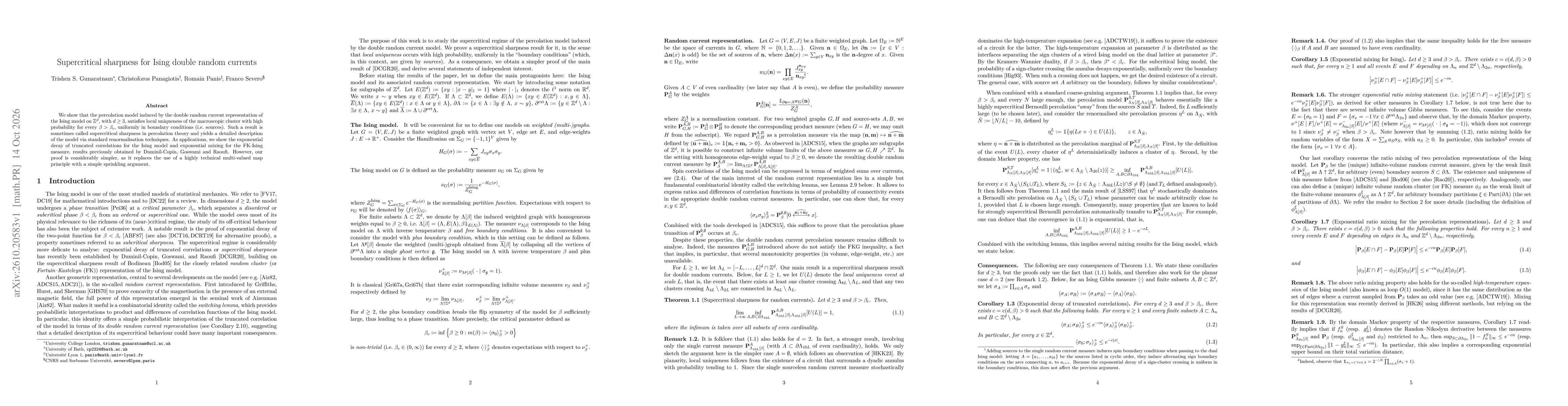 Thumbnail for Supercritical sharpness for Ising double random currents