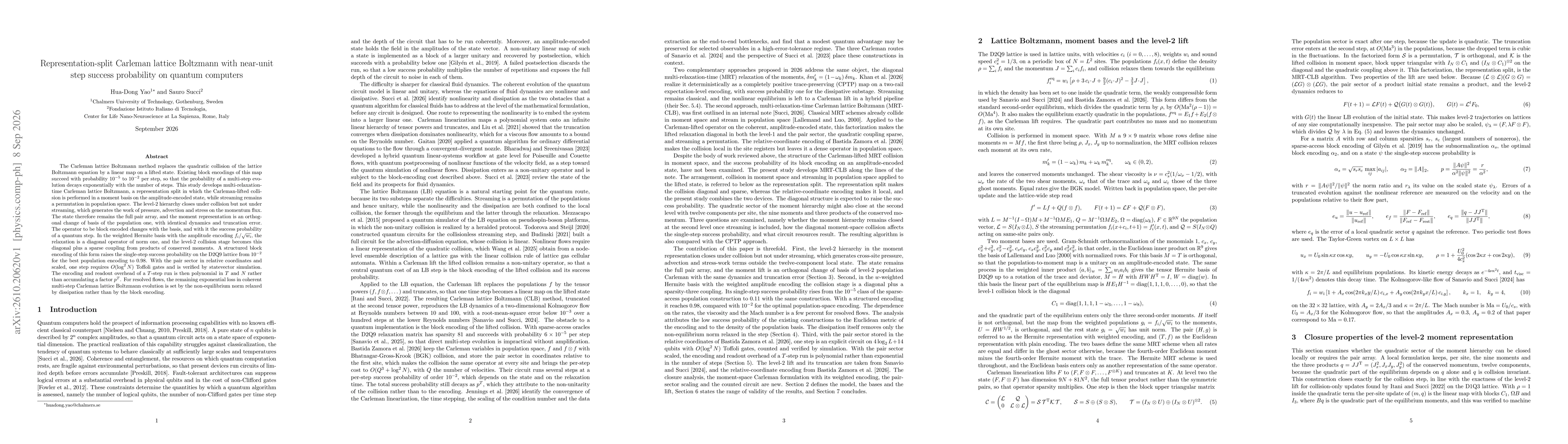 Thumbnail for Representation-split Carleman lattice Boltzmann with near-unit step success probability on quantum computers