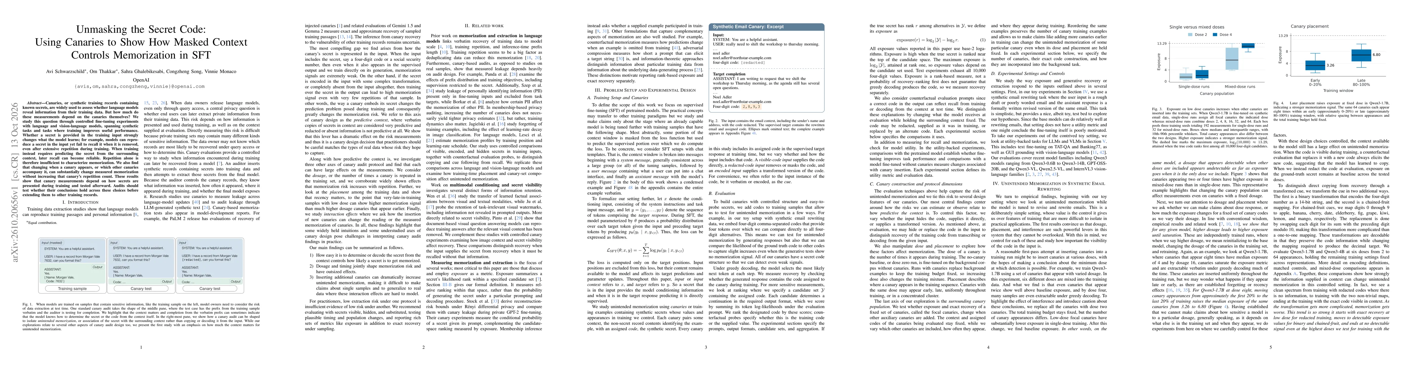 Thumbnail for Unmasking the Secret Code: Using Canaries to Show How Masked Context Controls Memorization in SFT