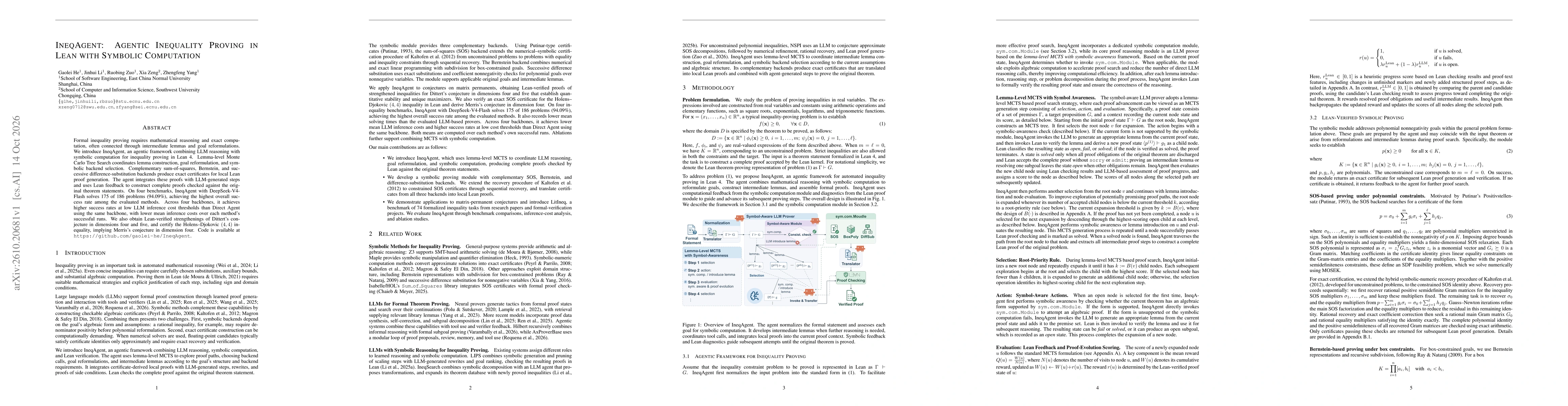 Thumbnail for IneqAgent: Agentic Inequality Proving in Lean with Symbolic Computation