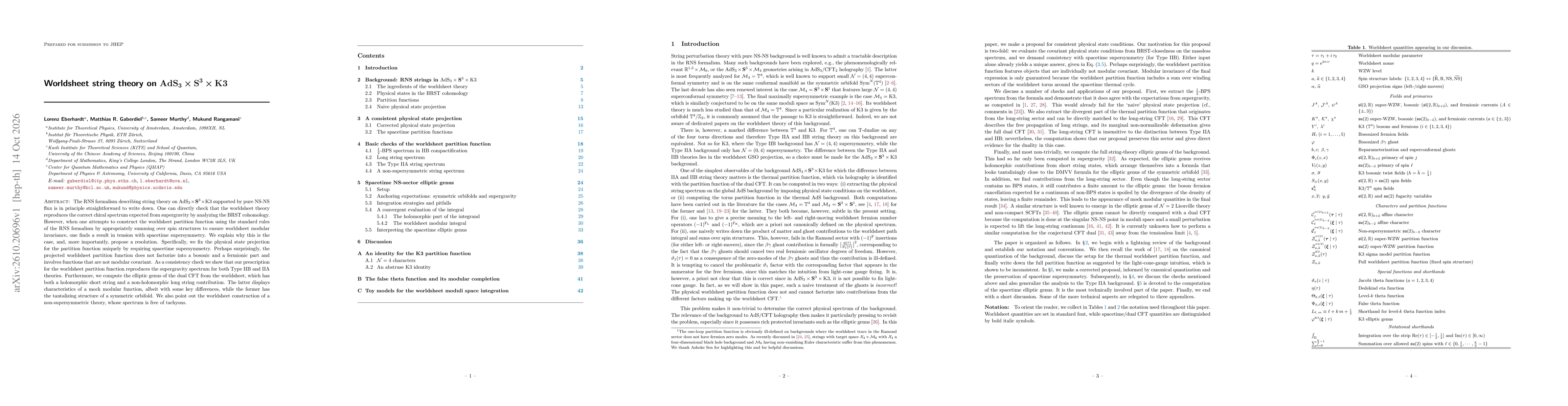 Thumbnail for Worldsheet string theory on $\mathrm{AdS}_3 \times \mathbf{S}^3 \times \mathrm{K3}$