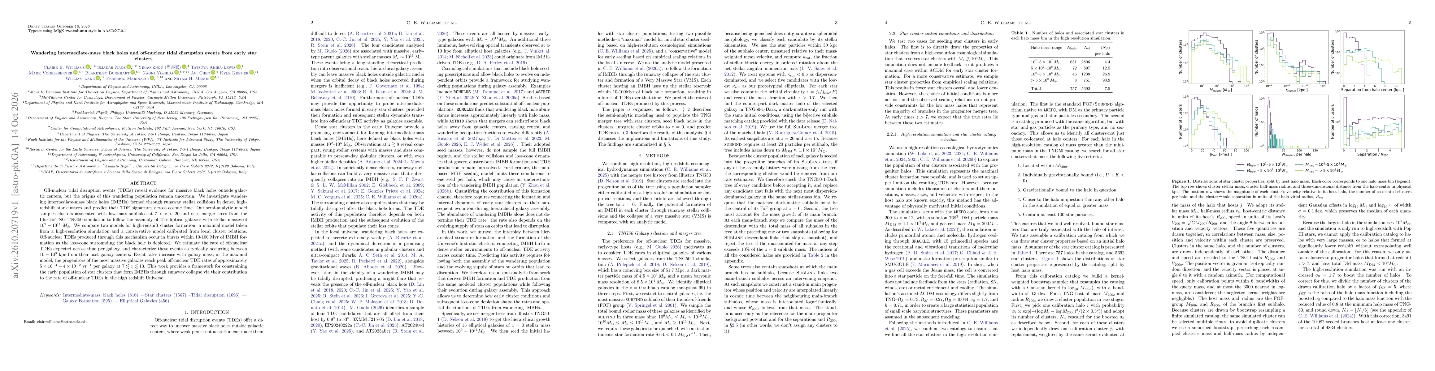 Thumbnail for Wandering intermediate-mass black holes and off-nuclear tidal disruption events from early star clusters