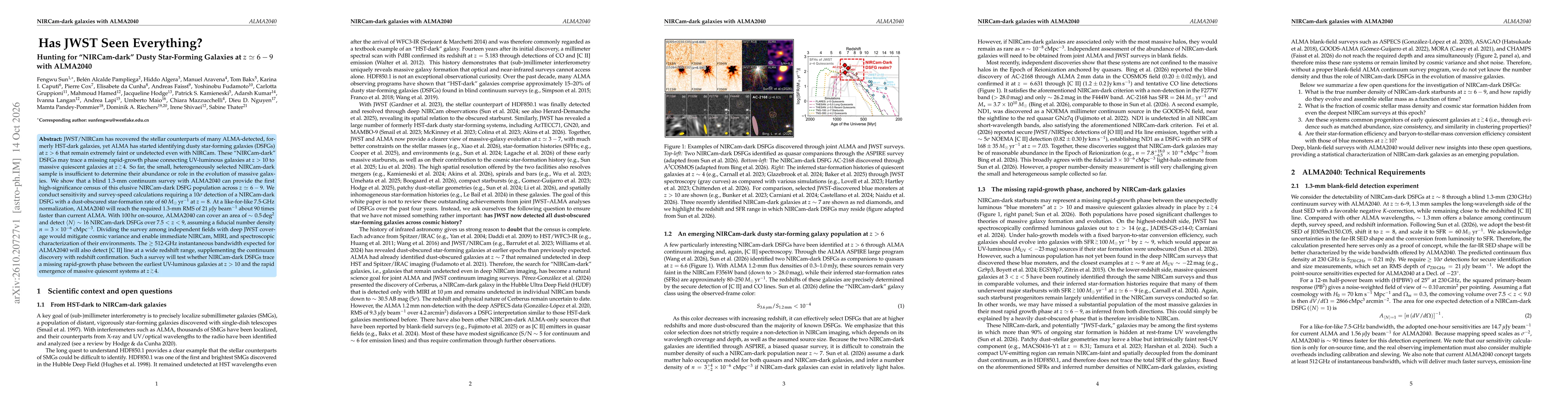 Thumbnail for Has JWST Seen Everything? Hunting for "NIRCam-dark" Dusty Star-Forming Galaxies at $z \simeq 6 - 9$ with ALMA2040