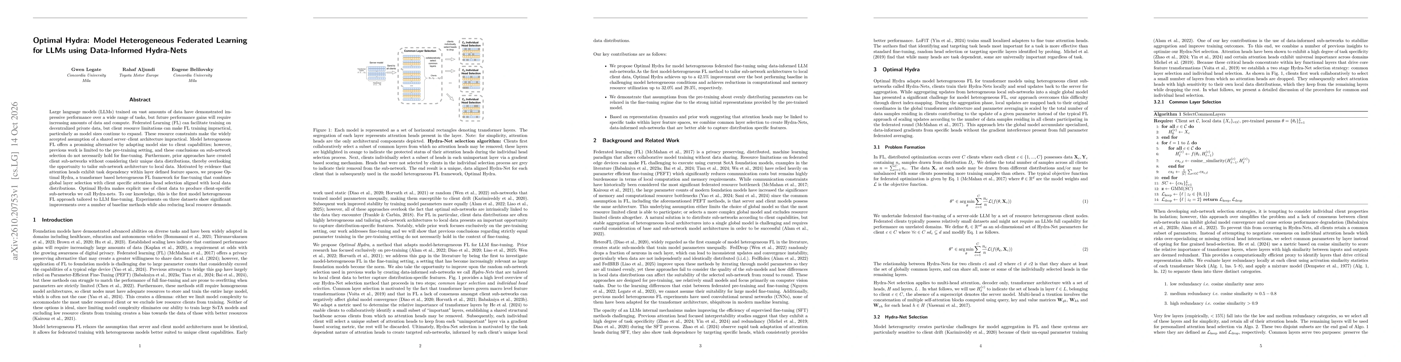 Thumbnail for Optimal Hydra: Model Heterogeneous Federated Learning for LLMs using Data-Informed Hydra-Nets
