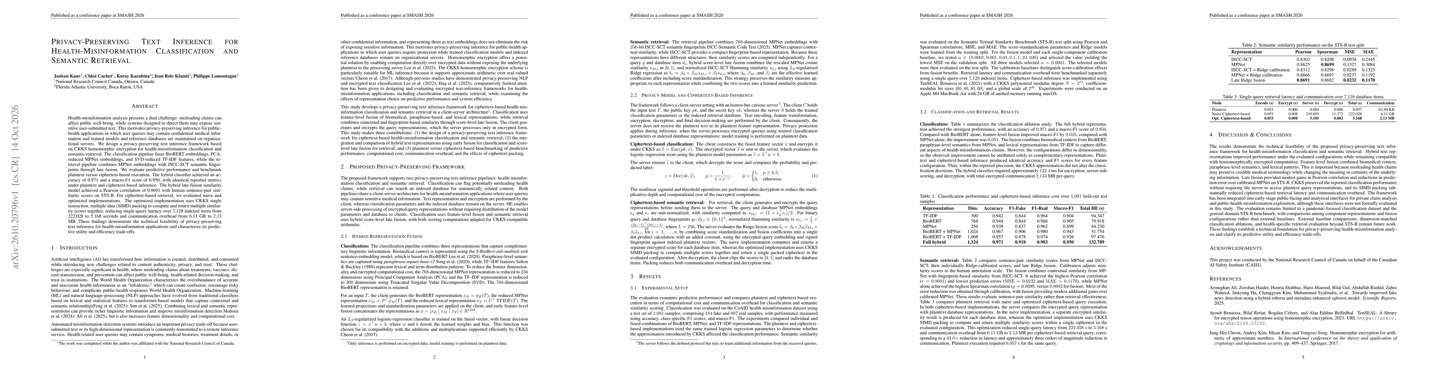 Thumbnail for Privacy-Preserving Text Inference for Health-Misinformation Classification and Semantic Retrieval