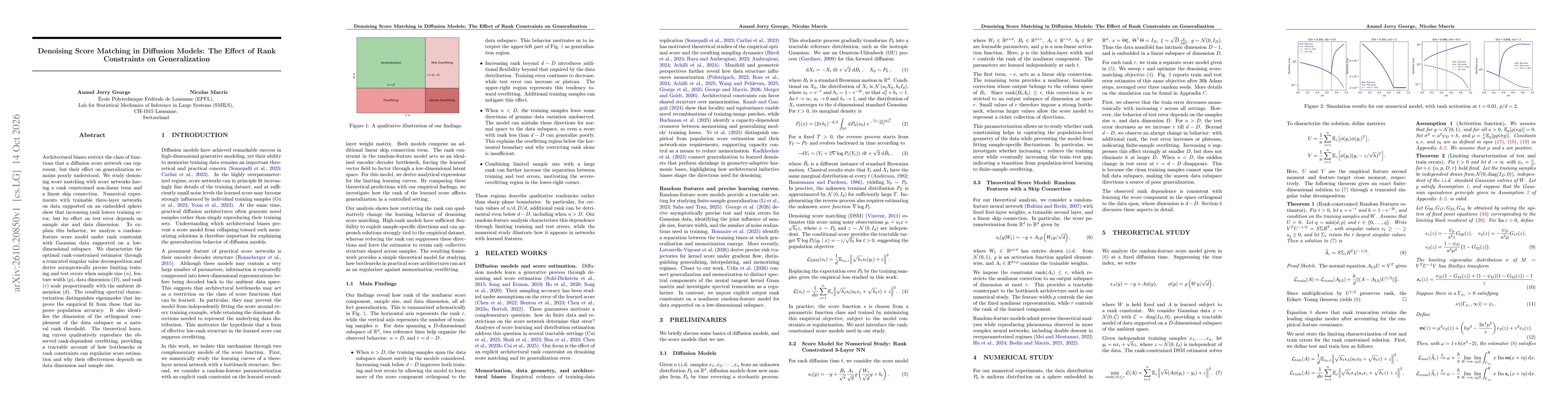 Thumbnail for Denoising Score Matching in Diffusion Models: The Effect of Rank Constraints on Generalization
