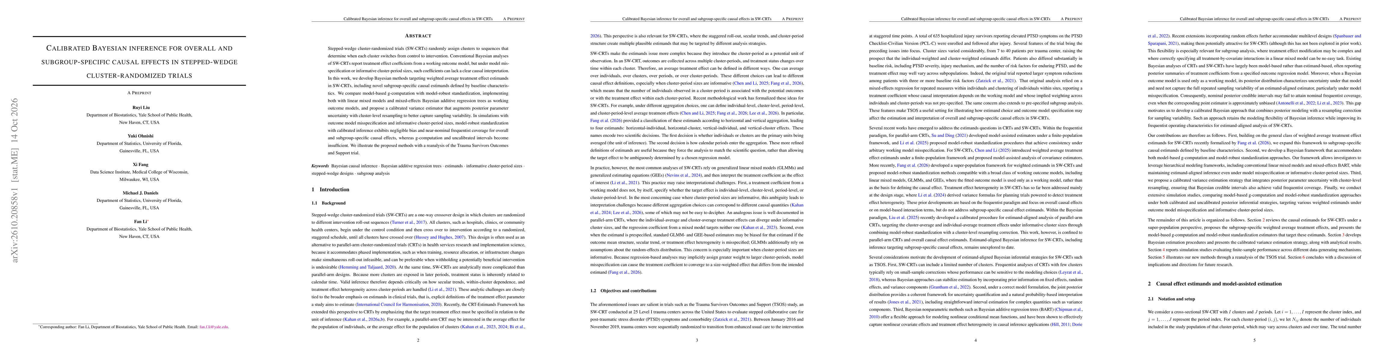 Thumbnail for Calibrated Bayesian inference for overall and subgroup-specific causal effects in stepped-wedge cluster-randomized trials