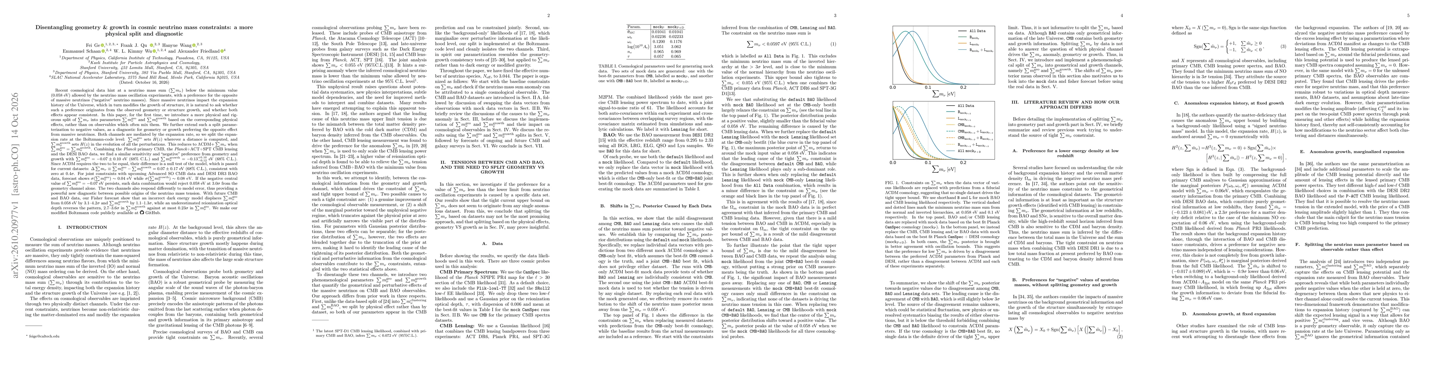 Thumbnail for Disentangling geometry & growth in cosmic neutrino mass constraints: a more physical split and diagnostic