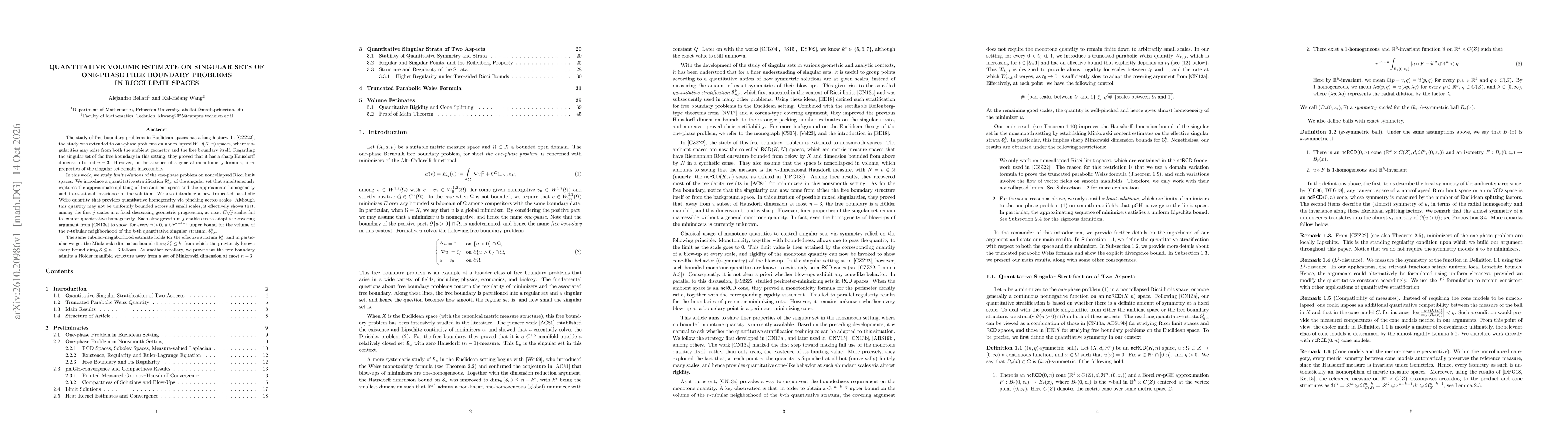 Thumbnail for Quantitative Volume Estimate on Singular Sets of One-phase Free Boundary Problems in Ricci Limit Spaces