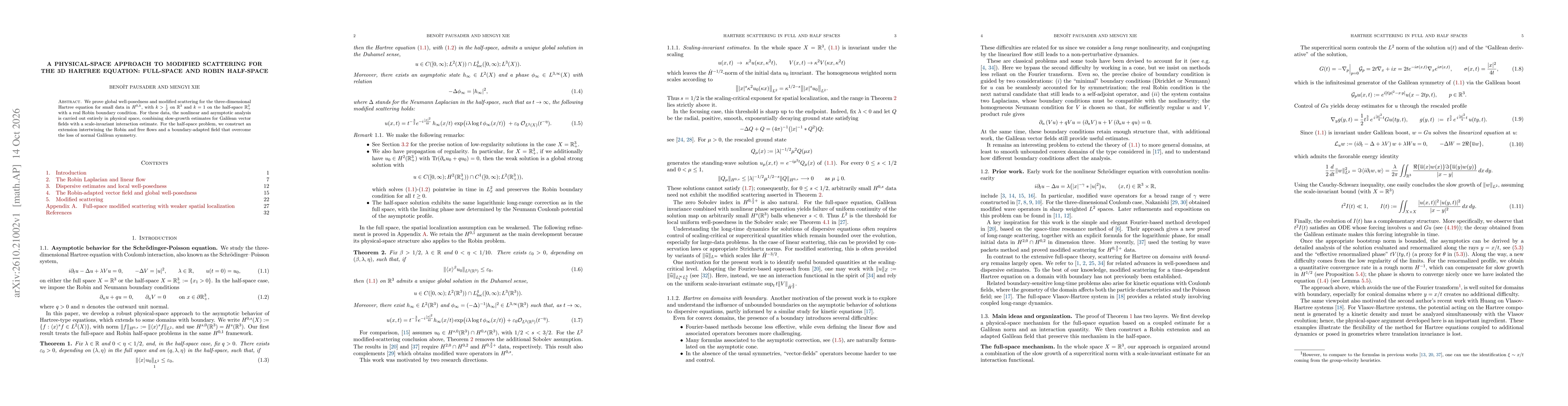 Thumbnail for A Physical-Space Approach to Modified Scattering for the 3D Hartree Equation: Full-Space and Robin Half-Space
