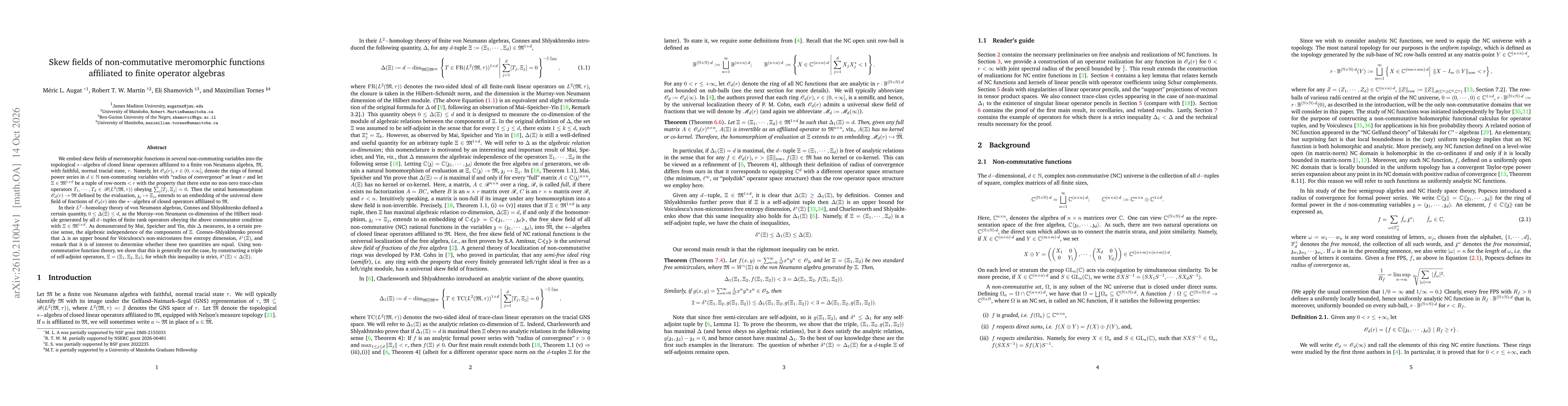 Thumbnail for Skew fields of non-commutative meromorphic functions affiliated to finite operator algebras