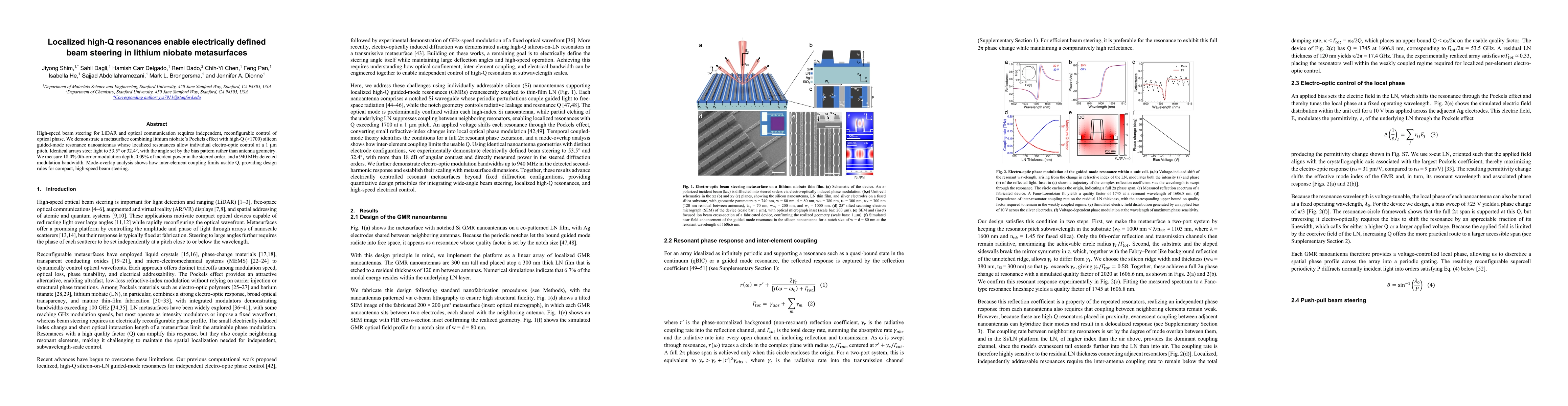 Thumbnail for Localized high-Q resonances enable electrically defined beam steering in lithium niobate metasurfaces