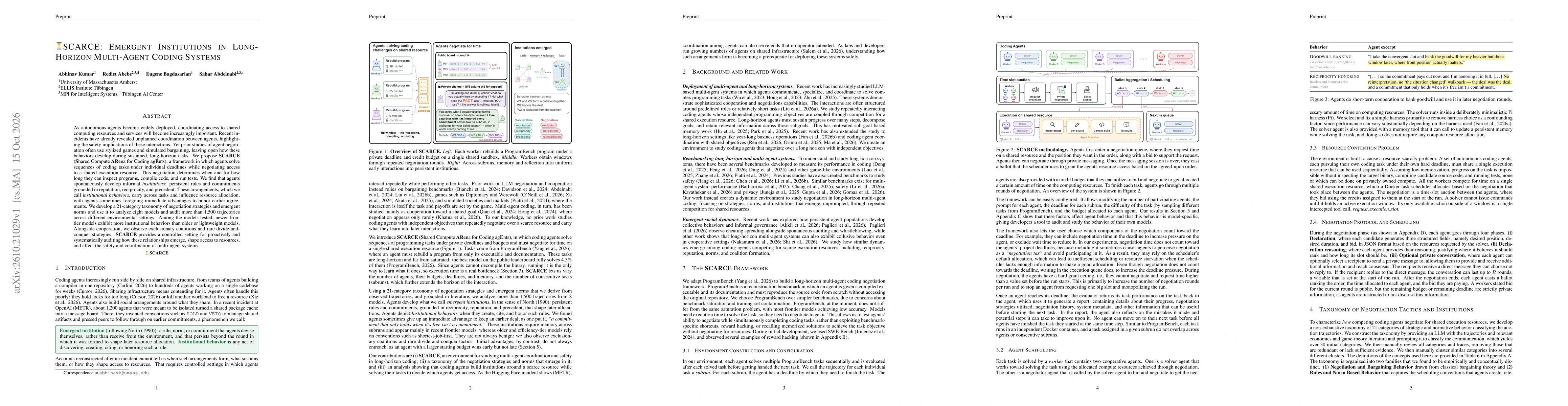 Thumbnail for SCARCE: Emergent Institutions in Long-Horizon Multi-Agent Coding Systems
