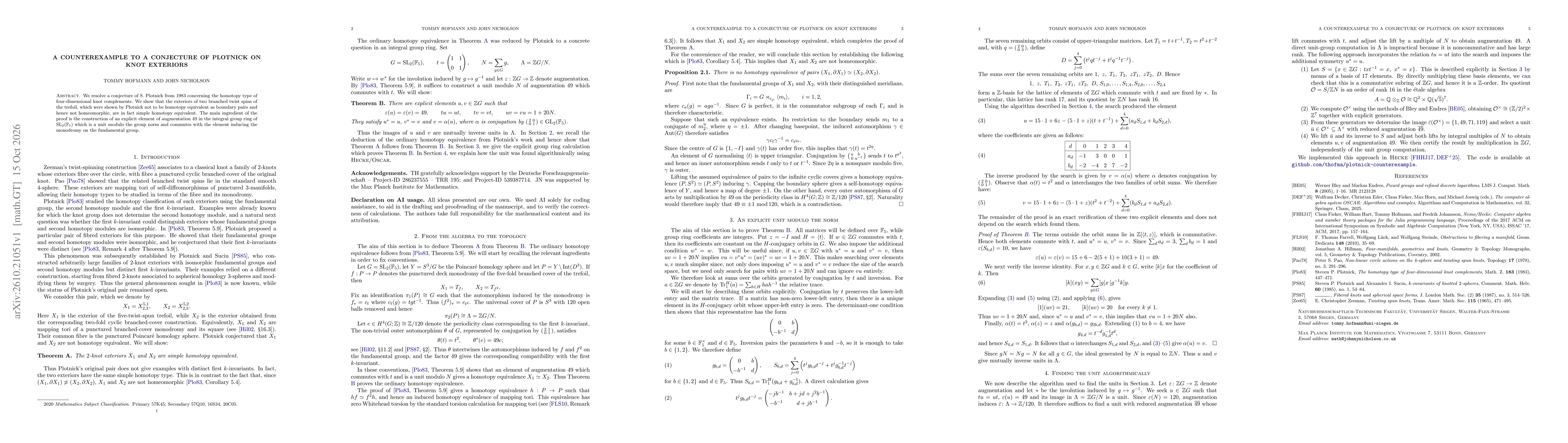 Thumbnail for A counterexample to a conjecture of Plotnick on knot exteriors