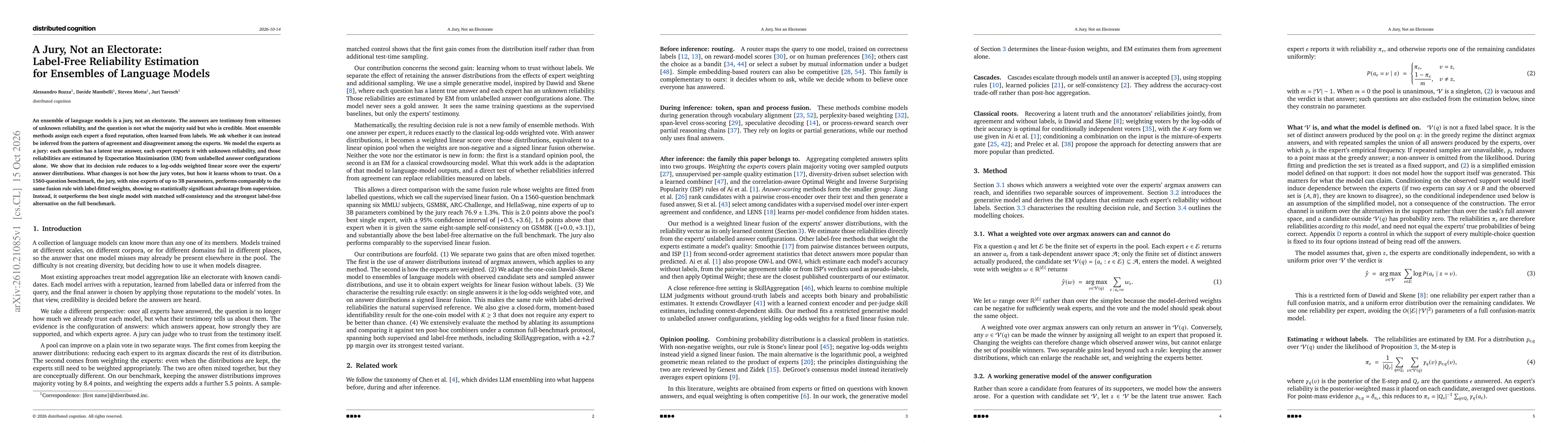 Thumbnail for A Jury, Not an Electorate: Label-Free Reliability Estimation for Ensembles of Language Models
