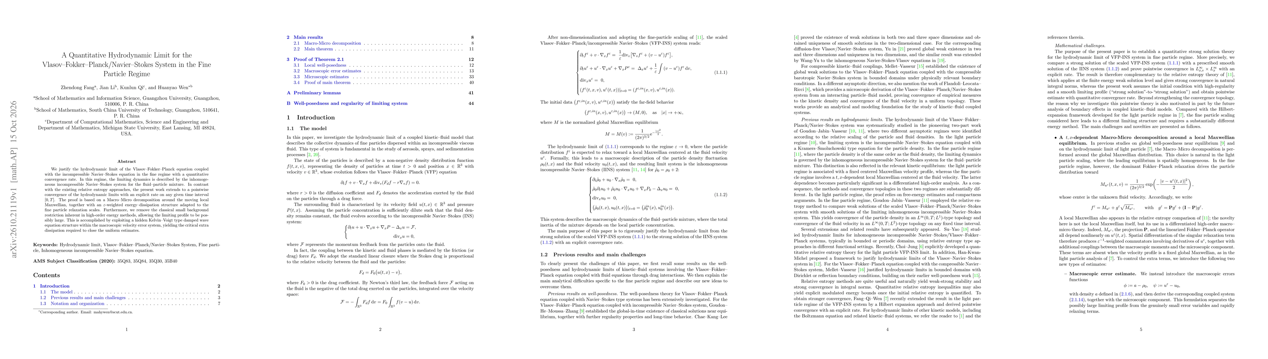 Thumbnail for A Quantitative Hydrodynamic Limit for the Vlasov-Fokker-Planck/Navier-Stokes System in the Fine Particle Regime