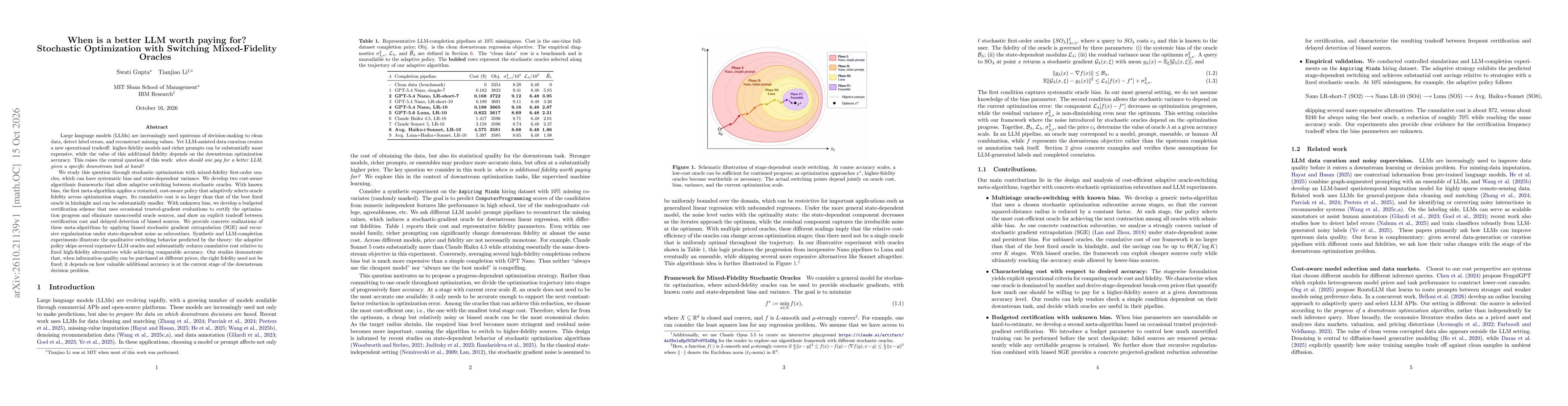 Thumbnail for When is a better LLM worth paying for? Stochastic Optimization with Switching Mixed-Fidelity Oracles