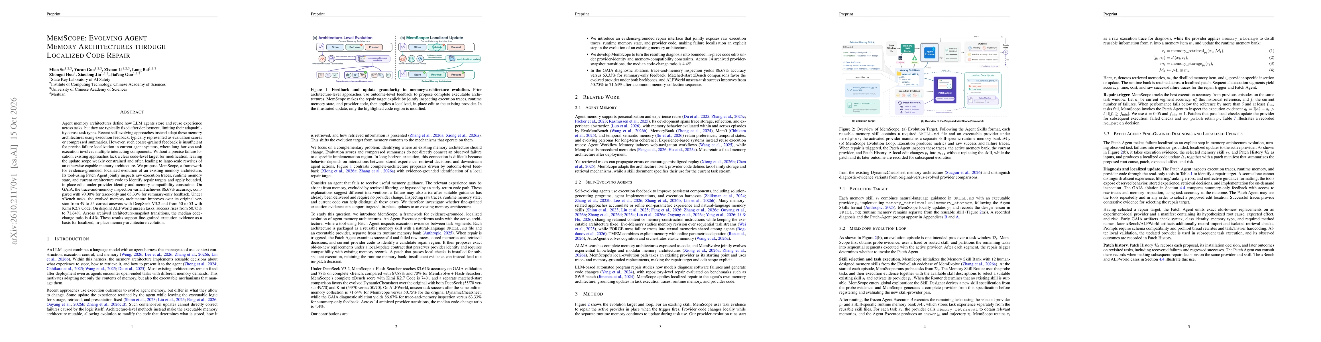 Thumbnail for MemScope: Evolving Agent Memory Architectures through Localized Code Repair