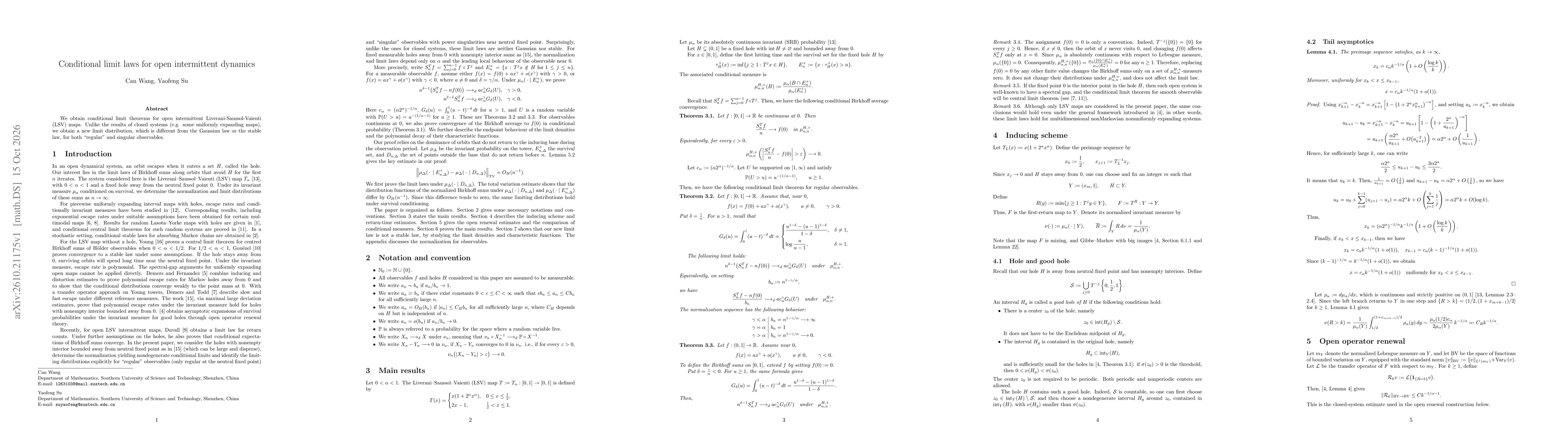 Thumbnail for Conditional limit laws for open intermittent dynamics