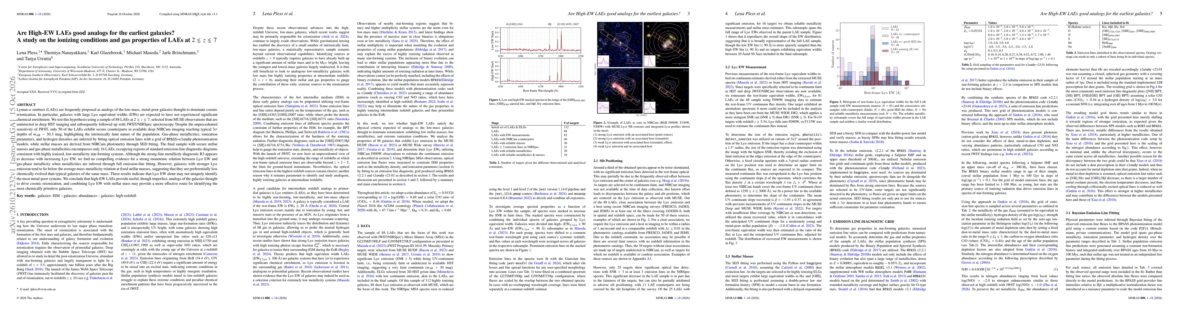 Thumbnail for Are High-EW LAEs good analogs for the earliest galaxies? A study on the ionizing conditions and gas properties of LAEs at $2\lesssim z\lesssim7