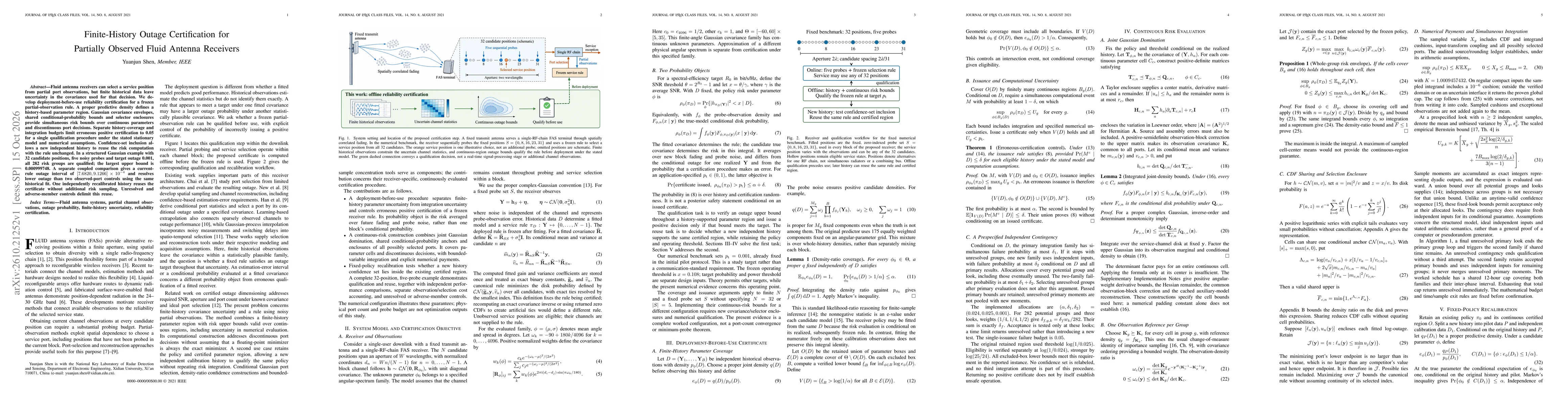 Thumbnail for Finite-History Outage Certification for Partially Observed Fluid Antenna Receivers