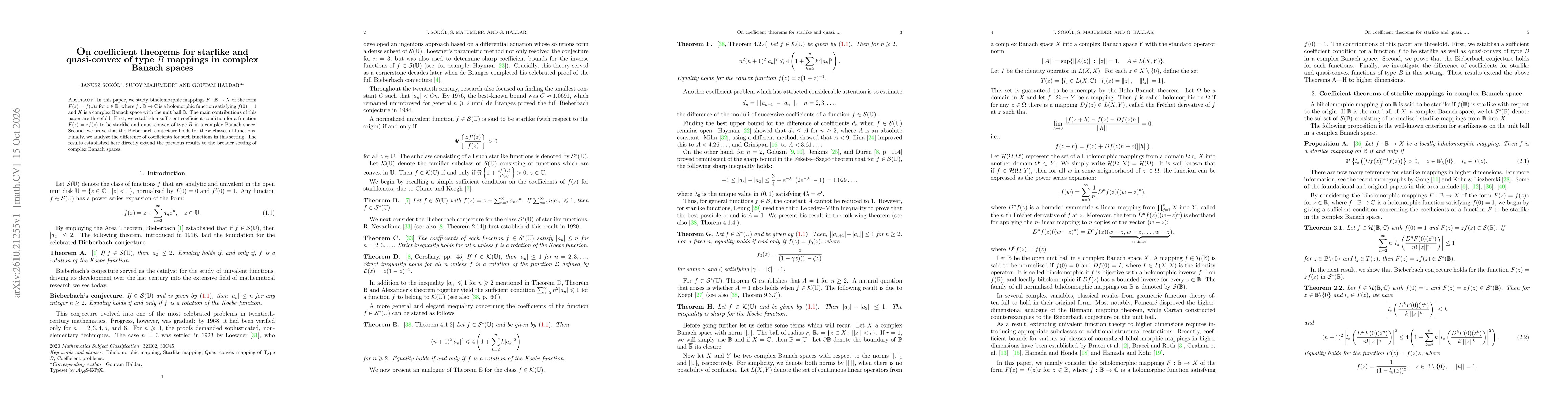 Thumbnail for On coefficient theorems for starlike and quasi-convex of type B mappings in complex Banach spaces