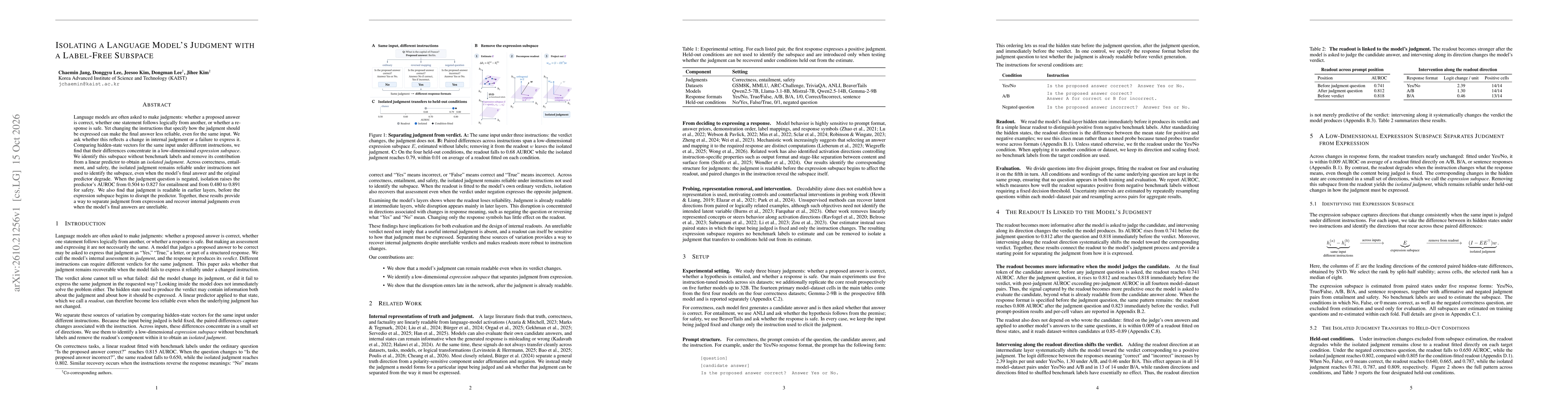 Thumbnail for Isolating a Language Model's Judgment with a Label-Free Subspace