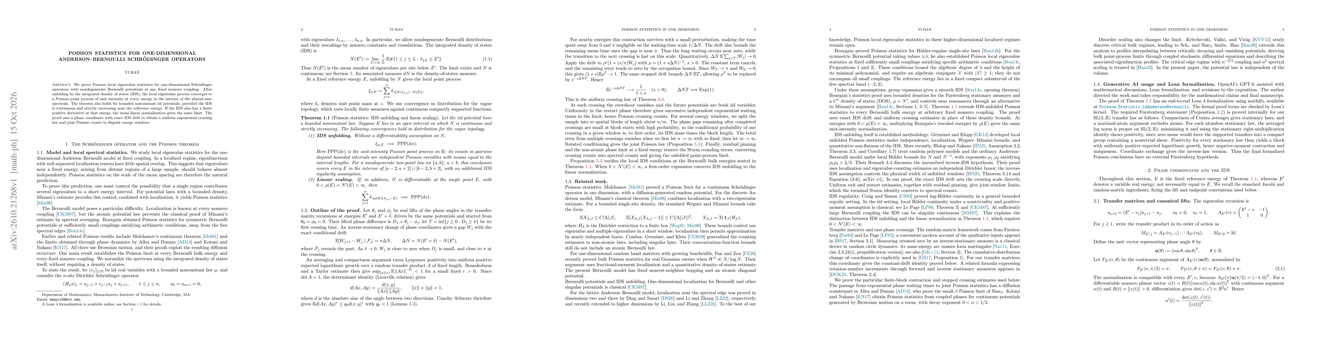 Thumbnail for Poisson statistics for one-dimensional Anderson--Bernoulli Schrödinger operators